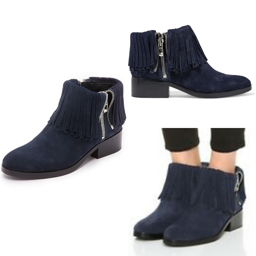 $695 3.1 Phillip Lim Navy Alexa fringe booties